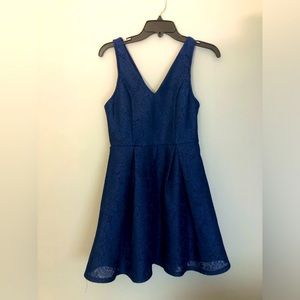 Francesca’s Size Small Blue Sleeveless V Neck Lace Dress Fit and Flair